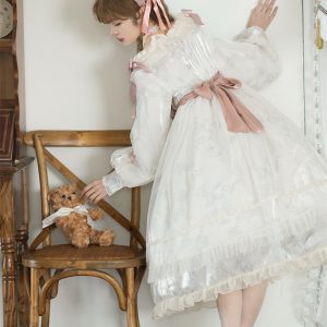 White Lace Puffy Sleeve Party Dress - Y2K Clothing