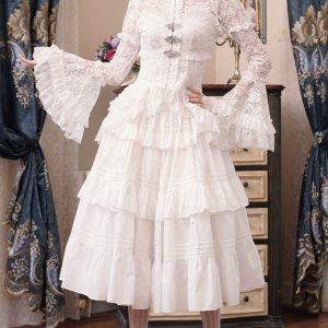 White Lace Shirt with Ruffle Skirt - Y2K Clothing