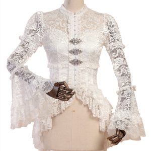 White Lace Shirt with Ruffle Skirt - Y2K Clothing