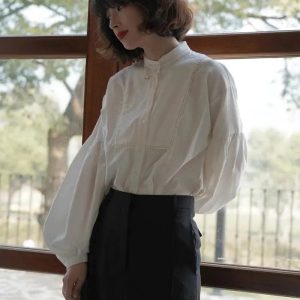 White Lantern Sleeve Blouse - Y2K Clothing