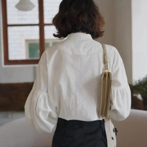 White Lantern Sleeve Blouse - Y2K Clothing