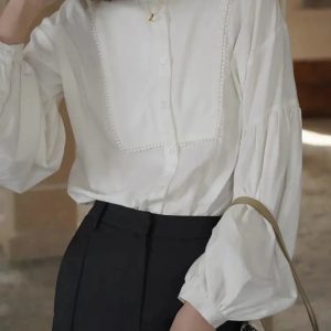 White Lantern Sleeve Blouse - Y2K Clothing