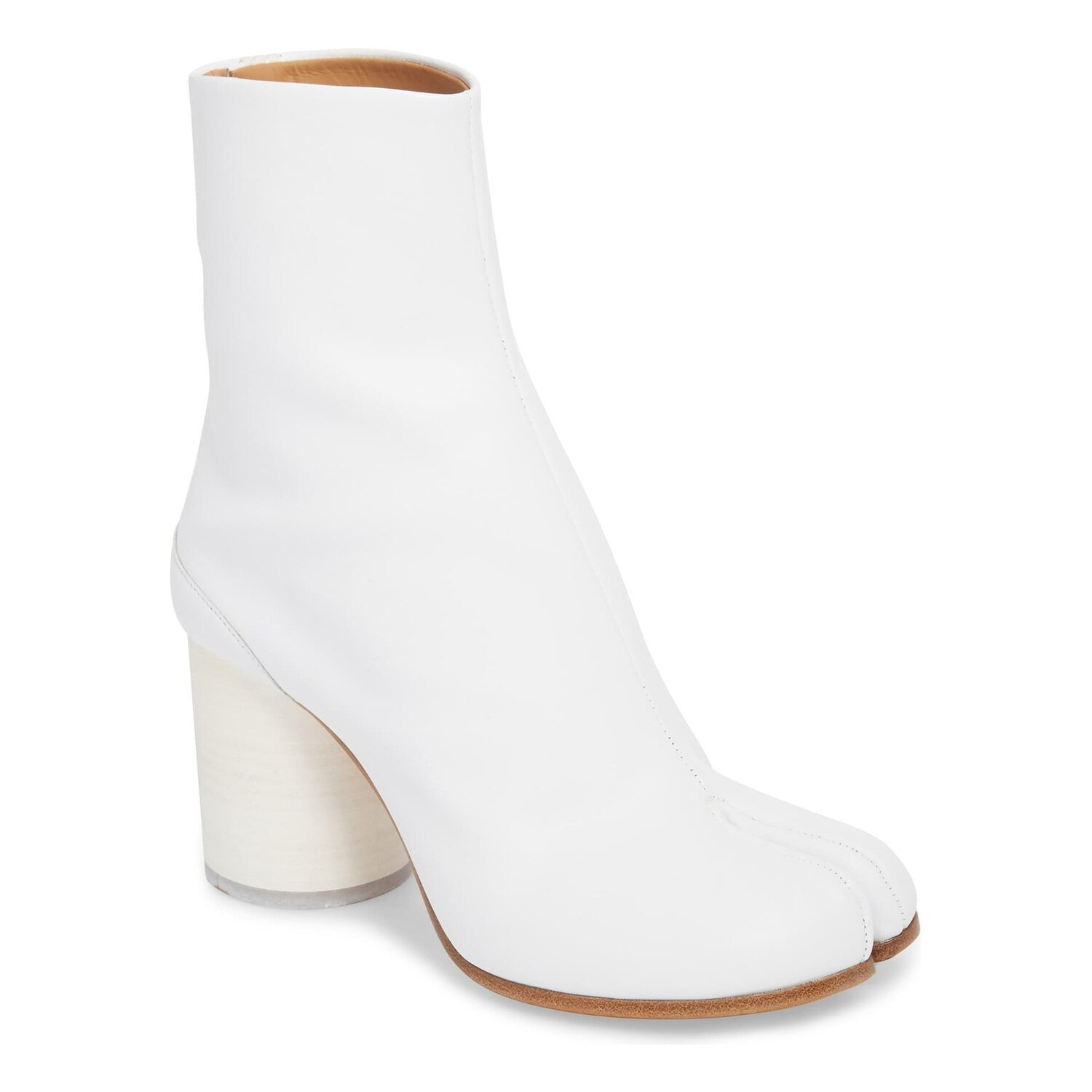 White Leather Tabi Split-Toe Ankle Boots