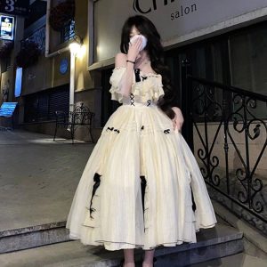 White Puff Sleeve Lolita Dress - Y2K Clothing