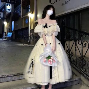 White Puff Sleeve Lolita Dress - Y2K Clothing