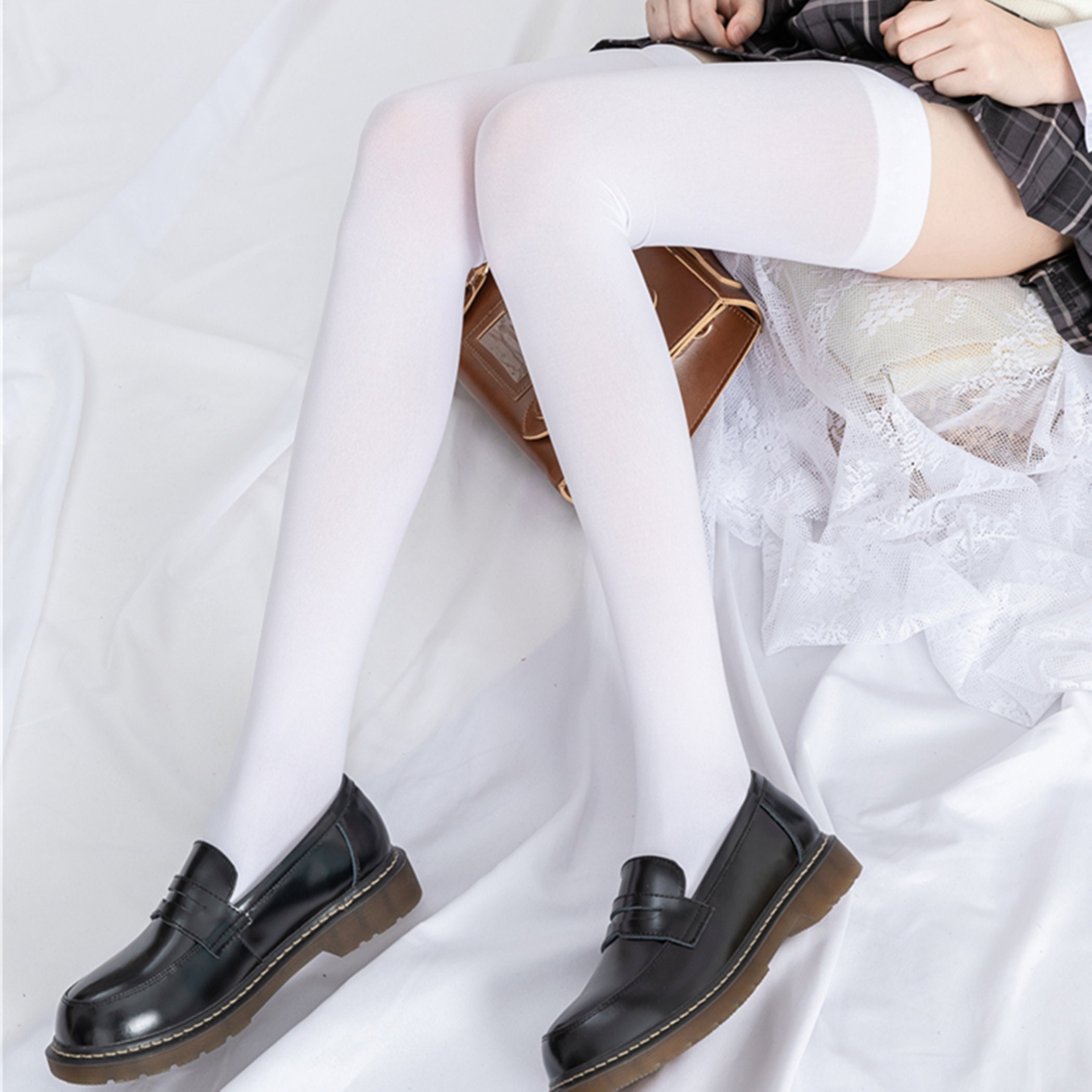 White Thigh High Socks with Lolita Lace