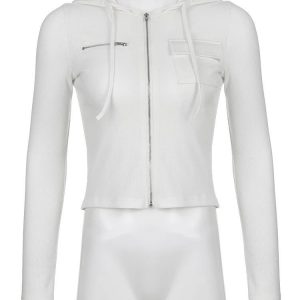 White Zip Up Cropped Hoodie - Lightweight Summer Fashion