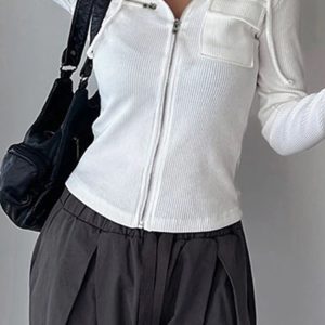 White Zip Up Cropped Hoodie - Lightweight Summer Fashion