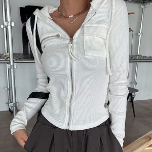 White Zip Up Hoodie Jacket - Y2K Fashion