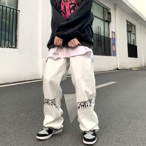 White/Black Baggy Jeans - Y2K Streetwear Fashion