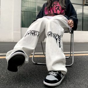 White/Black Baggy Jeans - Y2K Streetwear Fashion