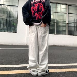 White/Black Baggy Jeans - Y2K Streetwear Fashion