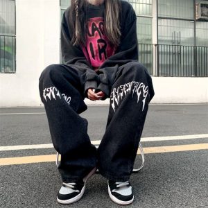 White/Black Baggy Jeans - Y2K Streetwear Fashion