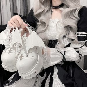 White/Black PU Leather Lolita Mary Janes with Detachable Wings