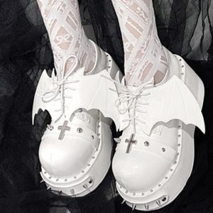 White/Black PU Leather Lolita Mary Janes with Detachable Wings