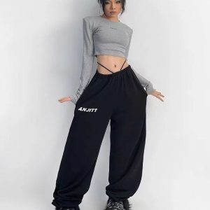 Women's Gray Jogging Sweatpants - Y2K Harajuku Streetwear