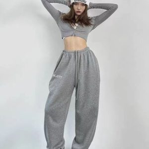 Women's Gray Jogging Sweatpants - Y2K Harajuku Streetwear