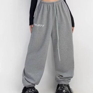 Women's Gray Jogging Sweatpants - Y2K Harajuku Streetwear