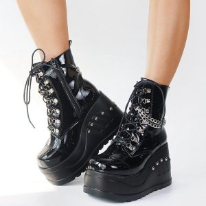 Women's Handmade Metal Punk Rock Platform Boots