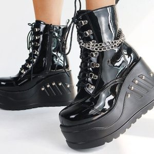 Women's Handmade Metal Punk Rock Platform Boots