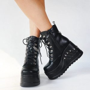 Women's Handmade Metal Punk Rock Platform Boots