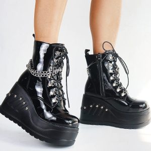 Women's Handmade Metal Punk Rock Platform Boots