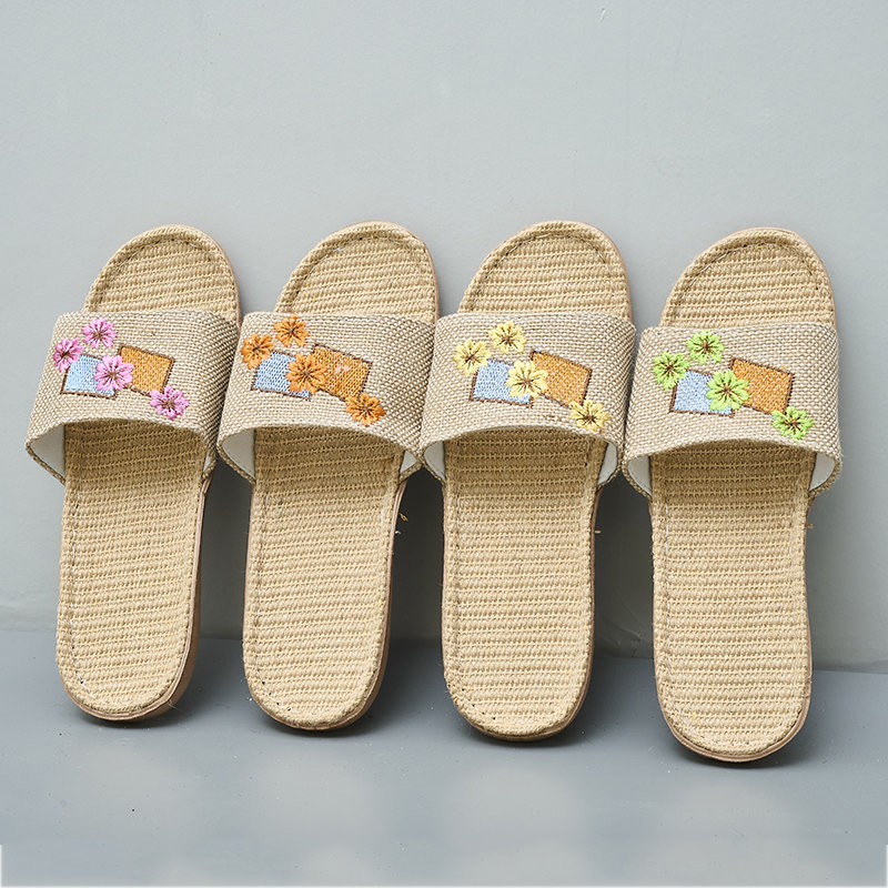 Women's Linen Slippers - Fashion Flower Eva Sandals