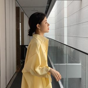 Women's Long-Sleeved Yellow Shirt - Elegant Office Casual