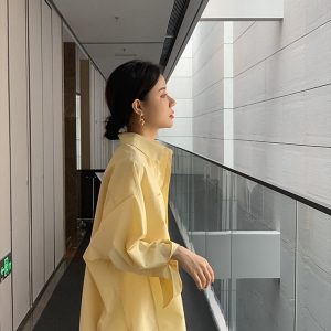 Women's Long-Sleeved Yellow Shirt - Elegant Office Casual