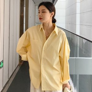 Women's Long-Sleeved Yellow Shirt - Elegant Office Casual