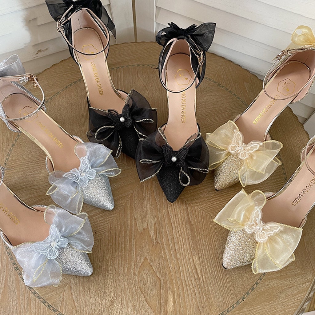 Women's Pointed Bow Pearl High Heels