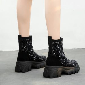 Women's Rhinestone Platform Ankle Boots - Y2K Fashion