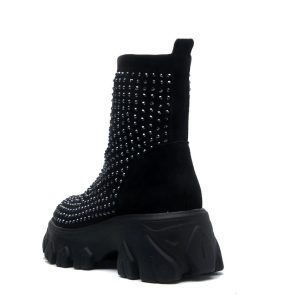 Women's Rhinestone Platform Ankle Boots - Y2K Fashion