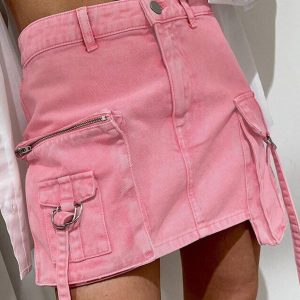 Y2K Aesthetic Denim Cargo Mini Skirt