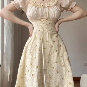 Y2K Apricot Tulle Fairy Dress for Women