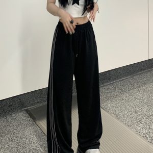 Y2K Baggy Black Track Pants for Women