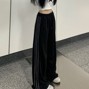 Y2K Baggy Black Track Pants for Women