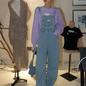 Y2K Baggy Denim Overalls for Cottagecore Fashion