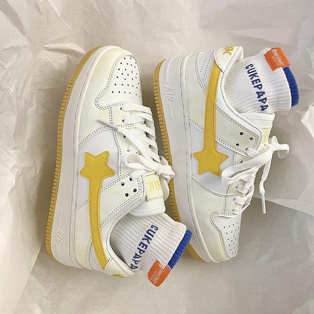 Y2K Bape Shoes | White Star Platform Sneakers