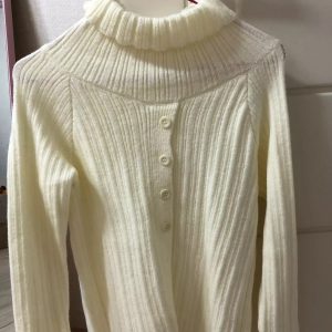 Y2K Beige Lace Off Shoulder Knitted Sweater