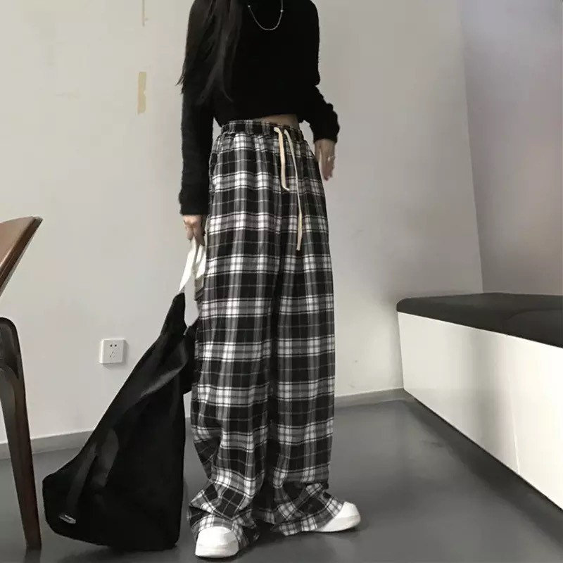 Y2K Black & White Plaid Trousers