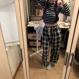 Y2K Black & White Plaid Trousers