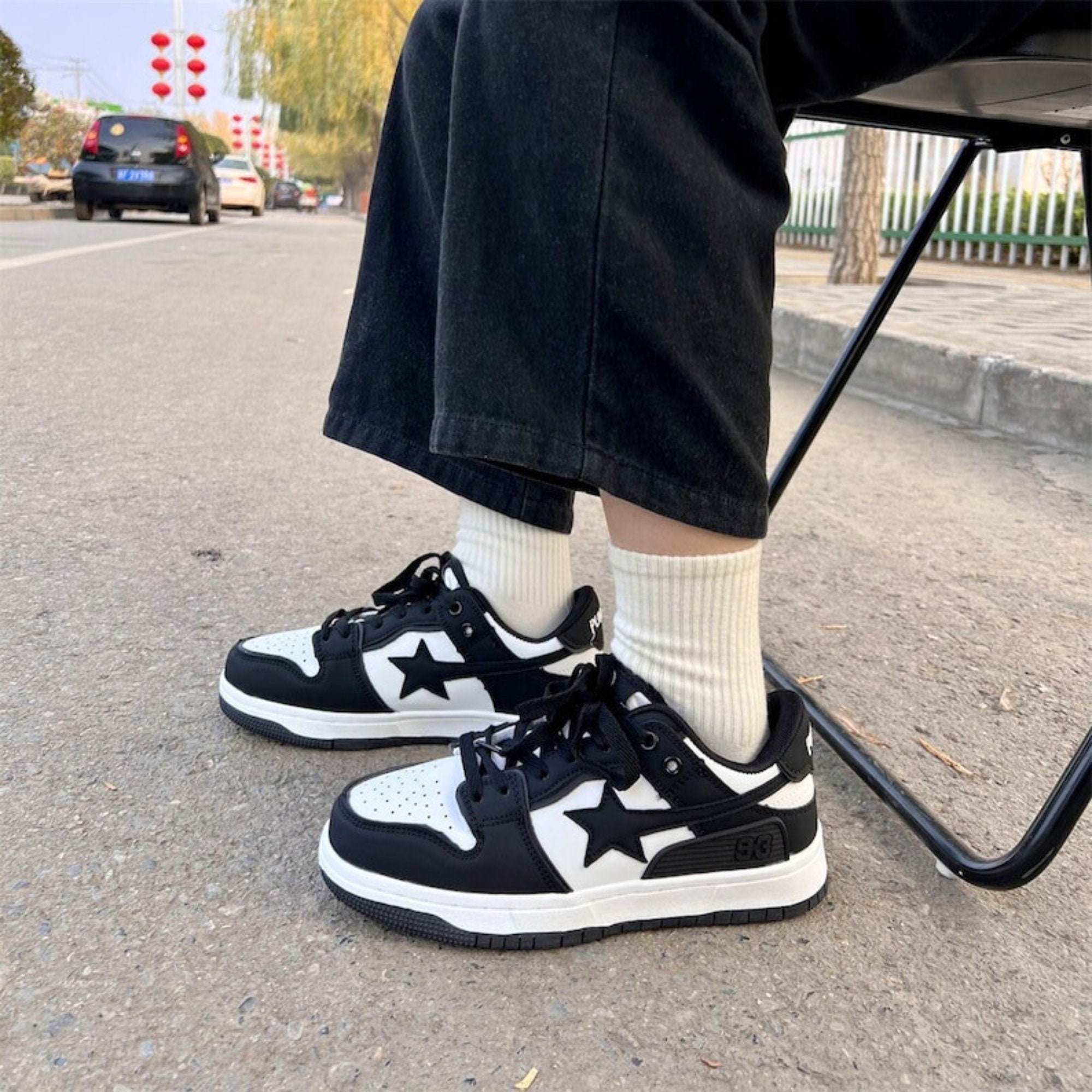 Y2K Black and White Star Platform Sneakers