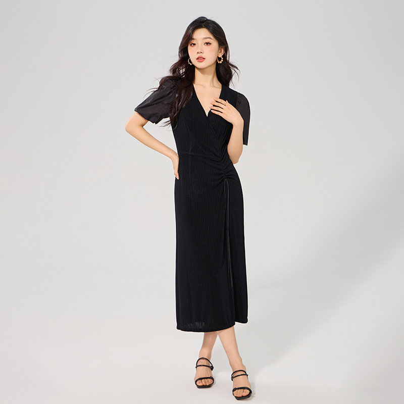 Y2K Black Casual Dress - Midi Office Style