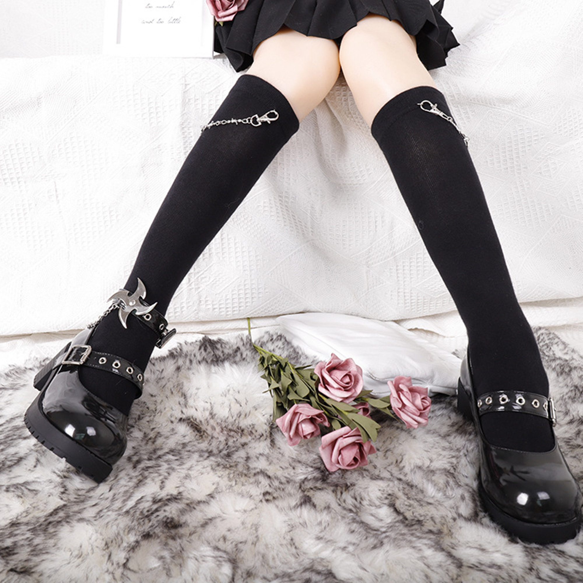 Y2K Black Cotton Goth Cosplay Socks