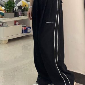 Y2K Black Side Striped Wide Leg Sweatpants