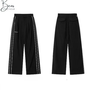 Y2K Black Side Striped Wide Leg Sweatpants