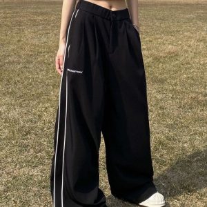 Y2K Black Side Striped Wide Leg Sweatpants