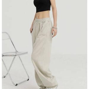 Y2K Black/Beige Wide Leg Sweatpants - DB46