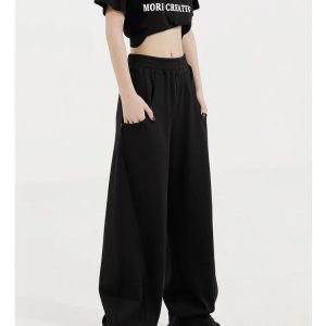 Y2K Black/Beige Wide Leg Sweatpants - DB46